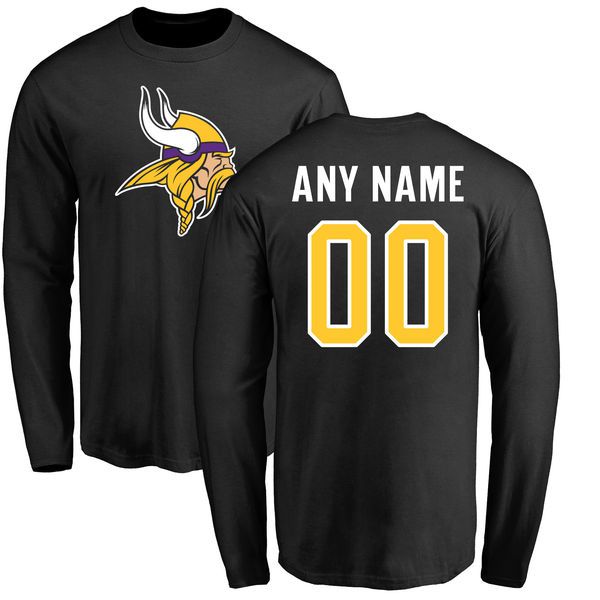 Men Minnesota Vikings NFL Pro Line Black Custom Name and Number Logo Long Sleeve T-Shirt